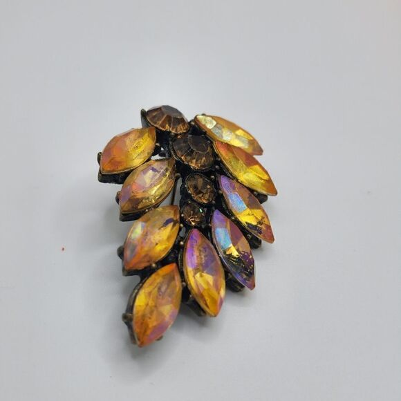 Antiqued Amber AB Rhinestone brooch - Picture 5 of 14